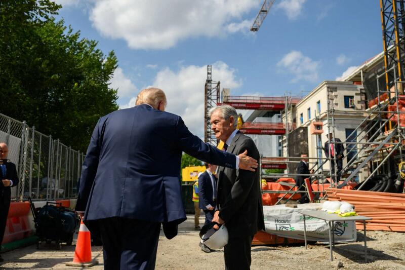 President Donald J. Trump tours the Federal Reserve headquarters with Fed Chair Jerome Powell in Washington, D.C. on July 24, 2025, to inspect renovation progress and discuss monetary policy. Image courtesy of the White House.