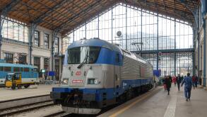 A Skoda Class 380 locomotive belonging to the Czech Railways in Nyugati Railway Station in Budapest