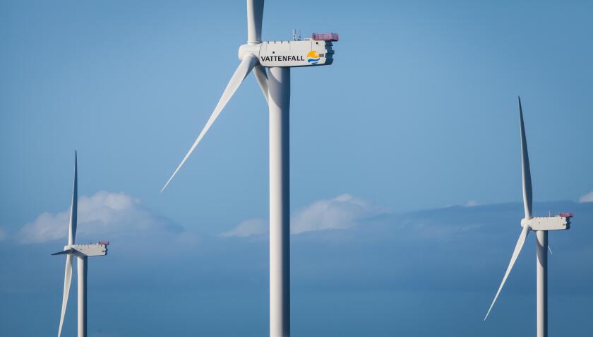 Turbines on the Ormonde Offshore Wind Farm near Barrow-in-Furness, which is operated by the Swedish energy giant, Vattenfall.
