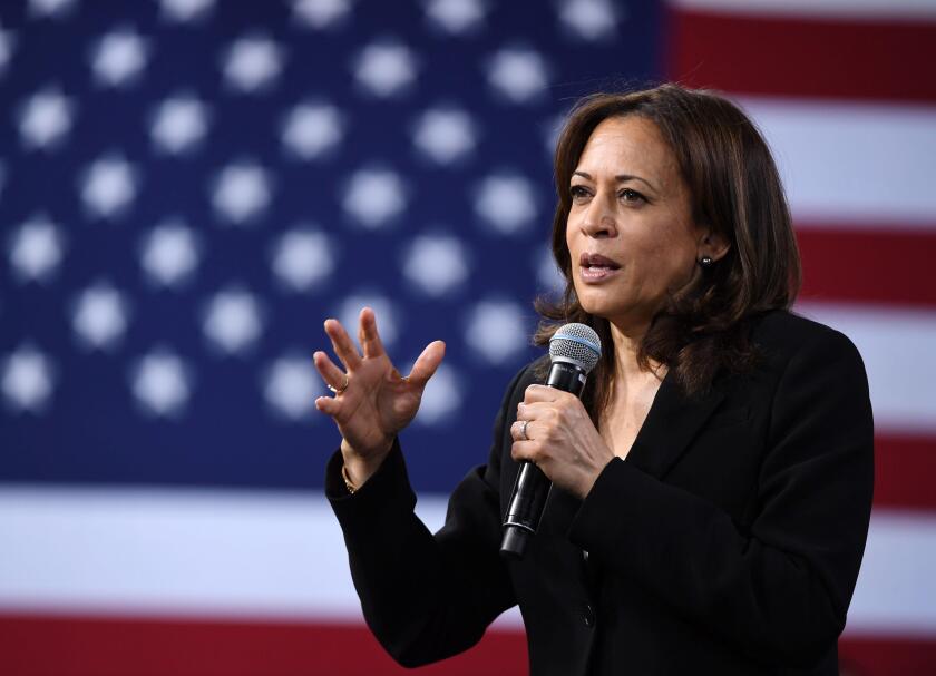 Democratic US Senator Kamala Harris speaks at the National Forum on Wages and Working People, Las Vegas, Nevada, USA on April 27, 2019.