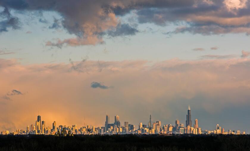 Chicago, Illinois - The Chicago skyline, photographed from Rosemont, Illinois, near O'Hare Airport.