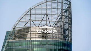 Top of the tower housing the head office of Engie, a French energy industrial group, Paris La Defense, France