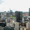 Milan, Italy - June 7, 2023: an aerial view of the new Porta Nuova district of downtown Milan.