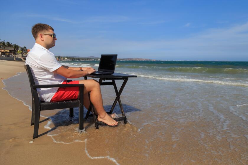 Business Man Working on Tropical Beach