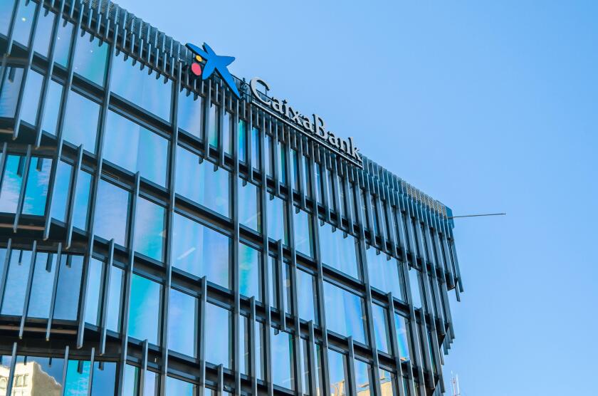 MADRID, SPAIN - JANUARY 12, 2022: La Caixa Building, an office building in Marid, Spain, is the headquarters of the Catalan bank CaixaBank in Madrid,