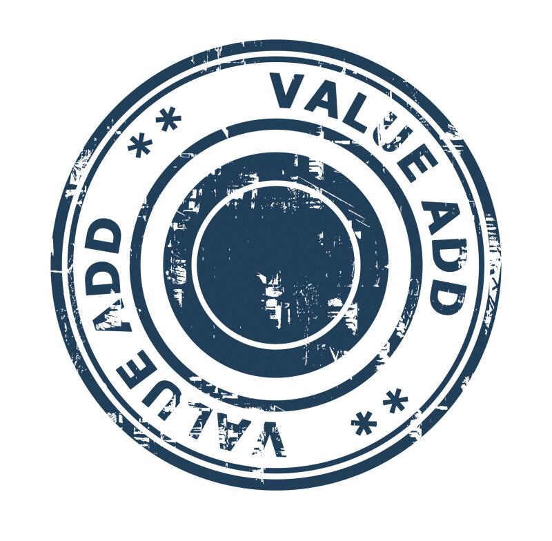 Value add business concept stamp isolated on a white background.