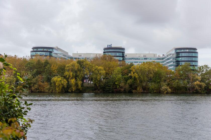 October 26, 2023, Paris, France, France: Bezons, France October 26, 2023 - The Atos logo stands on the facade of the company s headquarters. In an increasingly controversial restructuring phase, Atos has announced an 8.1% drop in sales for the third quart
