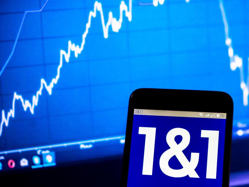 In this photo illustration a 1 & 1 Ionos logo seen displayed on a smart phone