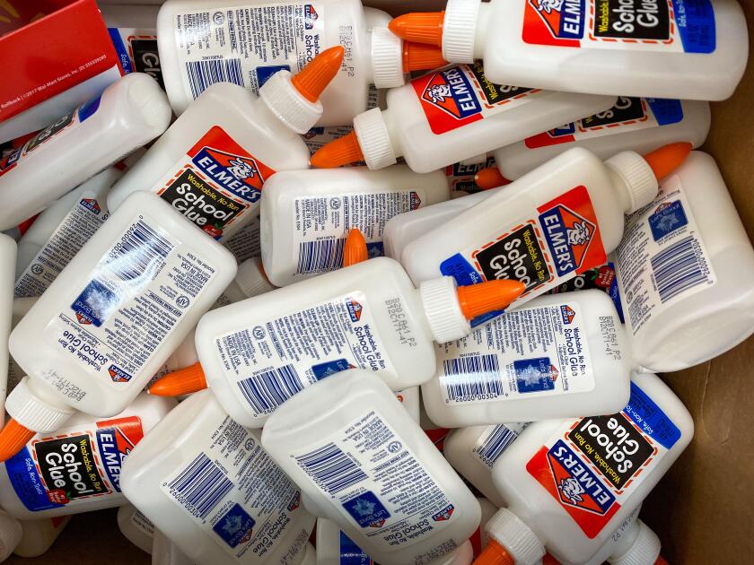 Orlando, FL/USA-7/19/20: A bin of Elmers Glue in the school supply aisle at a Walmart in Orlando, Florida.