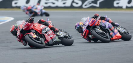 Francesco Bagnaia of Italy #1 and Ducati Lenovo Team, Jorge Martin of Spain #89 and Prima Pramac Racing (Ducati) in action during the 2024 MotoGP Michelin Grand Prix de France (27 laps) on day 3 at the Circuit Bugatti on May 12, in Le Mans, France