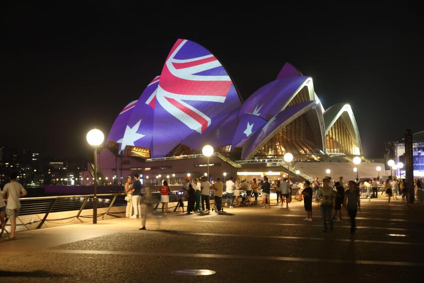 Sydney, Australia. 26th January 2023. The sails of the Sydney Opera House have been lit up with an Indigenous artwork to mark Australia Day. Kamilaroi woman Rhonda Sampson's artwork was projected onto the Opera House sails as well as the Australian and Ab