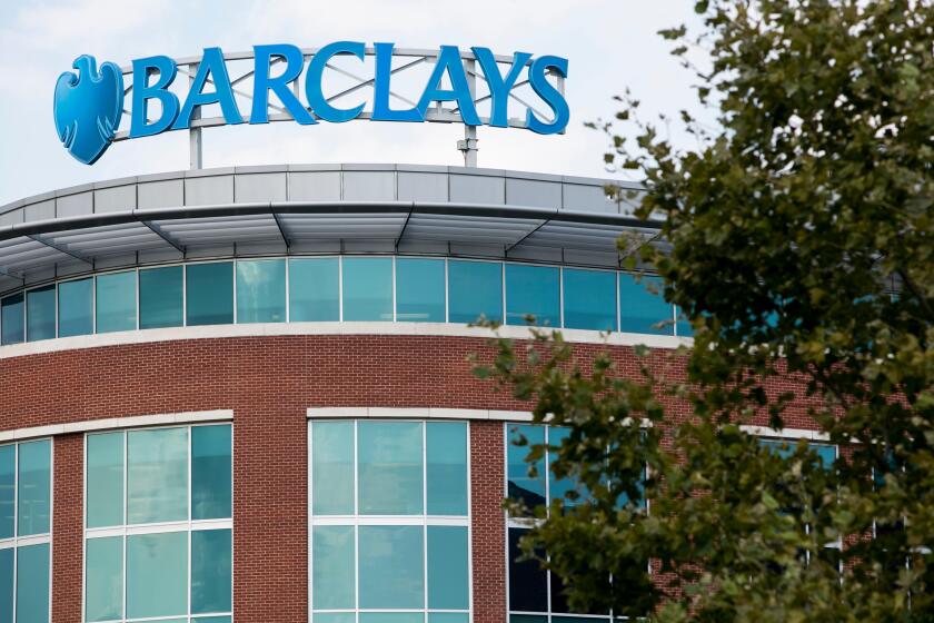 A logo sign outside of a facility occupied by Barclays PLC in Wilmington, Delaware on August 29, 2015.
