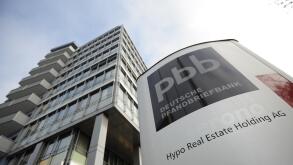 The logo of the Deutsche Pfandbriefbank seen in Unterschleissheim near Munich,&nbsp;Germany, 01&nbsp;November 2011. In the course of the investigation about the billion euro error of the Hypo&nbsp;Real Estate's 'bad bank', the HRE herself has come onto focus. According 