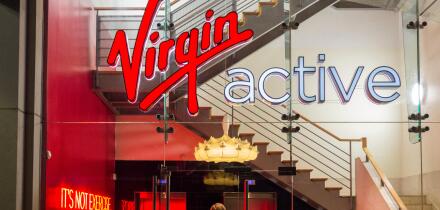 Entrance signage at the Virgin Active Gym, Old Court Place, Kensington, London, W8, UK