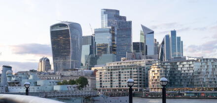 across river thames of view of modern skyscraper in London financial centre , square mile of city of London, England UK