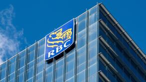Business logo or sign of the Royal Bank of Canada (RBC) in a skyscraper by the city waterfront in Toronto, Canada