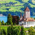 Spiez, Switzerland. Spiez castle by Thun lake in the Berner Oberland.