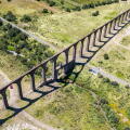 Aerial view of the Father Tembleque aqueduct in the countryside of HIdalgo, Mexico.