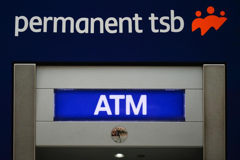 A Permanent TSB ATM outside a branch in Dublin city center during Level 5 COVID-19 lockdown. The Bank of Ireland announced today the closure of 103 branches across Island of Ireland as the acceleration in digital banking has now reached its 'critical poin