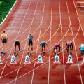 OSTRAVA, CZECHIA, MAY 28, 2024: Elite Sprinters at the 100-Meter Starting Line. Track and Field Sport Photo. Back View. Pre race before summer olympic