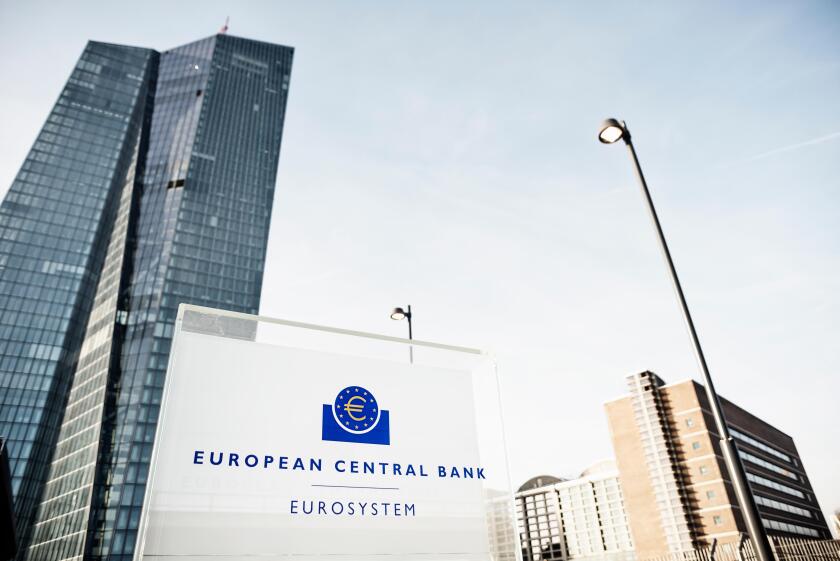 Frankfurt, Germany, tower of the new European Central Bank Building at afternoon