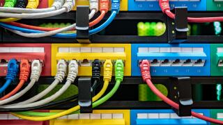 Colorful Telecommunication Colorful Ethernet Cables Connected to the Switch in Internet Data Center