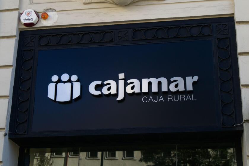 December, 2015. Valencia, Spain. Facade of a bank office of the Cajamar group (Caja Rural)