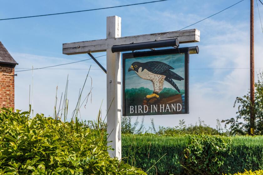 Sign for the Bird in Hand public house, Cheshire, England