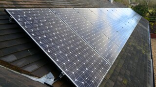 Solar panels on tiled roof Britain Uk