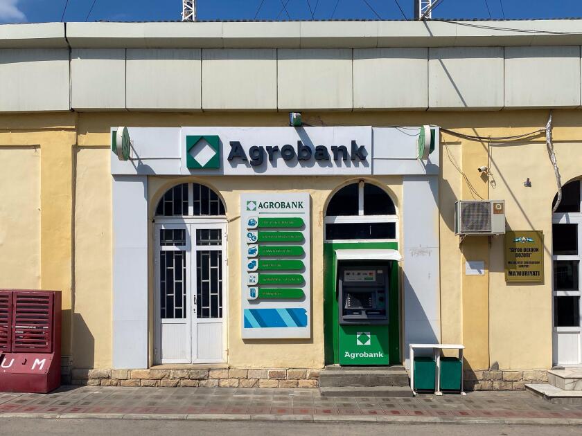 "Samarkand, Uzbekistan- 4.3.2024: "Agrobank in Uzbekistan a central Asia and Russian bank"