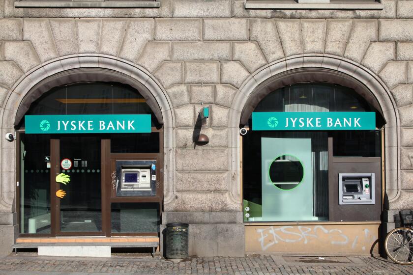 COPENHAGEN - MARCH 11: Jyske Bank branch on March 11, 2011 in Copenhagen, Denmark. Jyske Bank announced 757 million DKK of profit for 2010 (61% growth