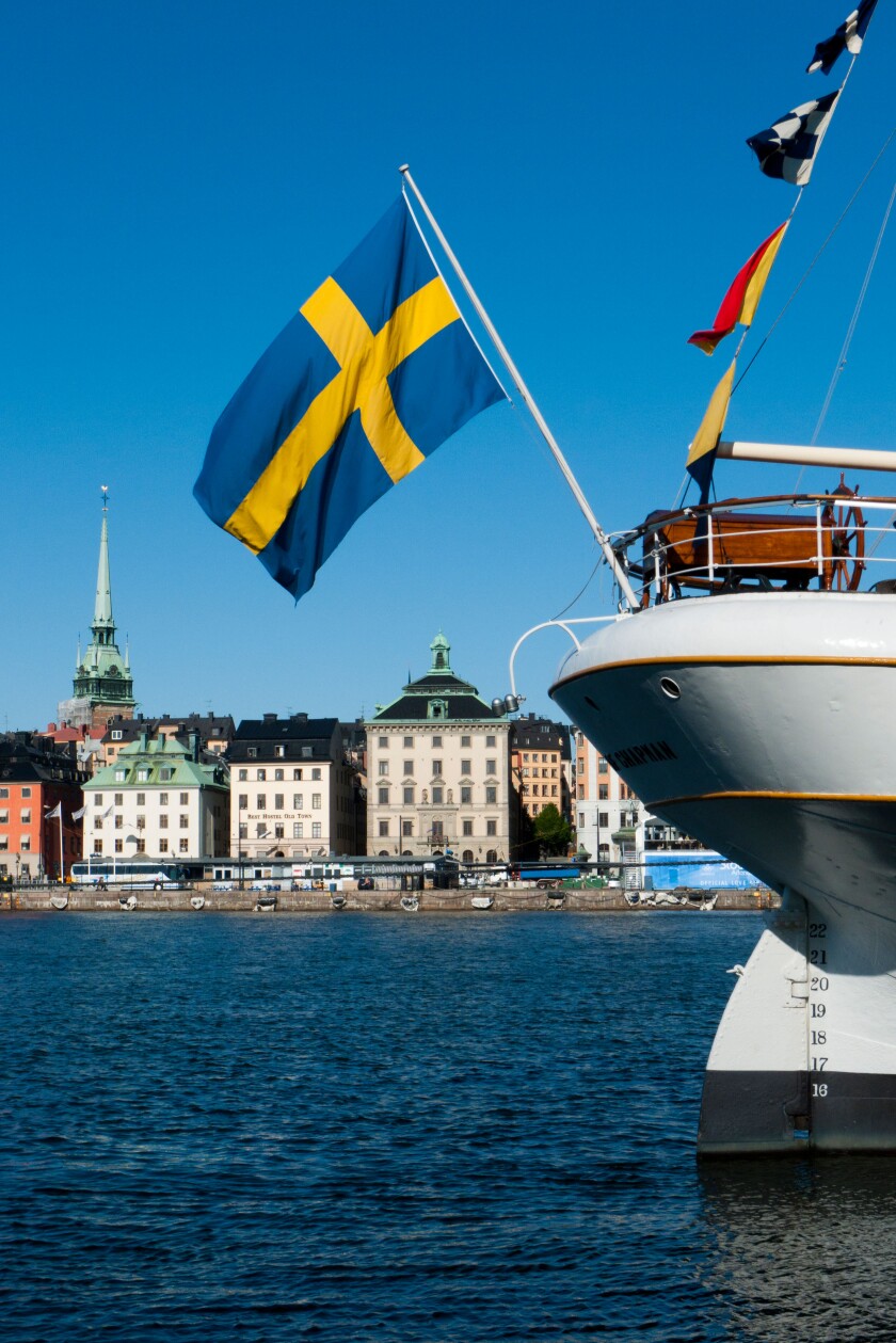 Swedish flag flying at Skeppsholmen, Stockholm, Sweden