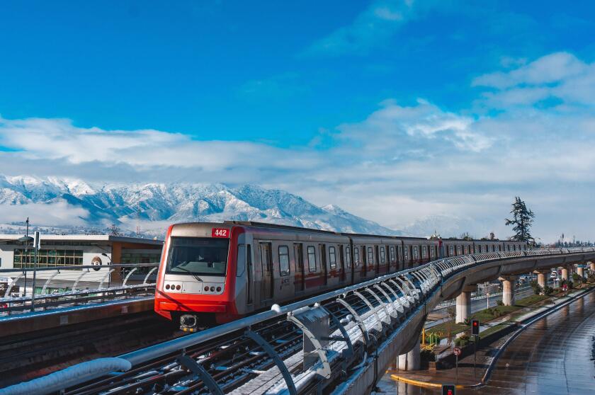 SANTIAGO, CHILE - JULY 2017:  A Metro de Santiago train in Line 4