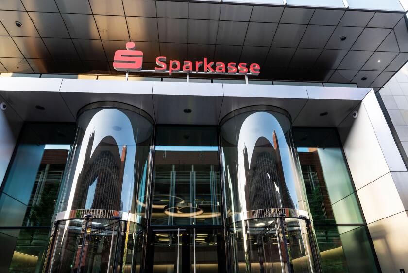 Hanover, Germany - August 19, 2019: Facade of the Sparkasse headquarters office in Hanover, Germany
