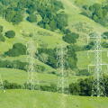 Electricty Pylons and Lines at Briones Reservoir, Contra Costa County, California.