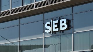 Vilnius, Lithuania - April 02: SEB bank logotype on the wall in Vilnius on April 02, 2019. SEB Bank Is Commercial Bank Of Lithuania, Subsidiary Of Swe