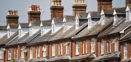 Victorian terraced housing on Worting Road, Basingstoke, UK. Concept: England housing market, mortgage deals, property prices, buy to let