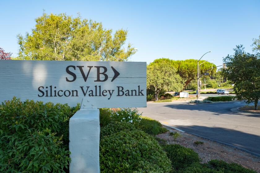 Signage for high-tech commercial bank Silicon Valley Bank, on Sand Hill Road in the Silicon Valley town of Menlo Park, California, August 25, 2016.