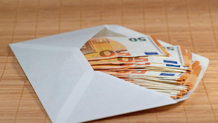 Banknotes in an envelope, close-up