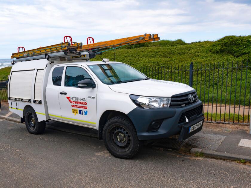 A Toyota Hilux 4x4 truck owned by Northern Powergrid resposible for maintenance of the electrical power distribution system in Northern England equipp