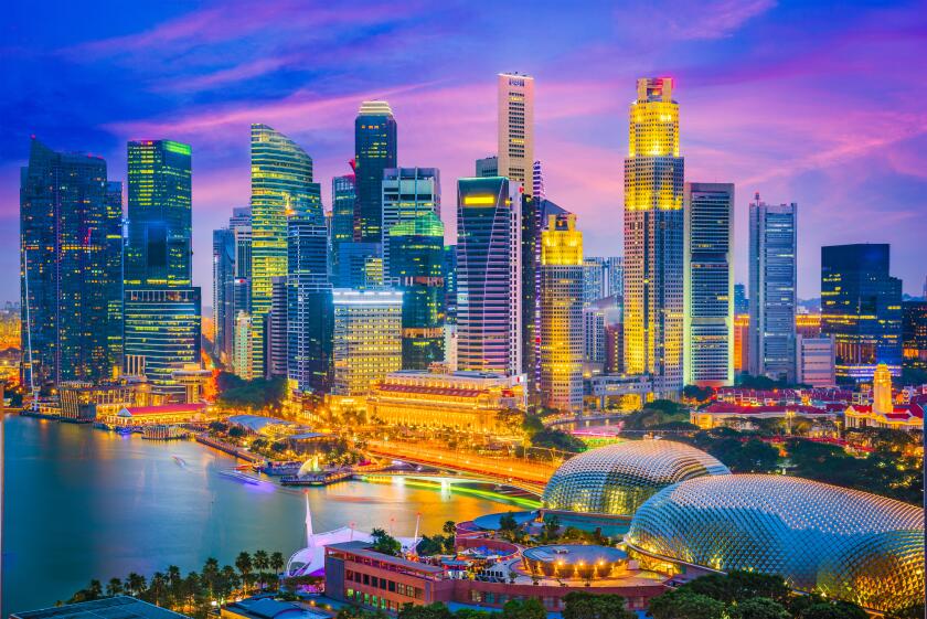 Singapore city skyline at twilight.