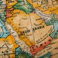 Close-up vintage map of the Middle East featuring Saudi Arabia, Egypt, Yemen, and surrounding regions.