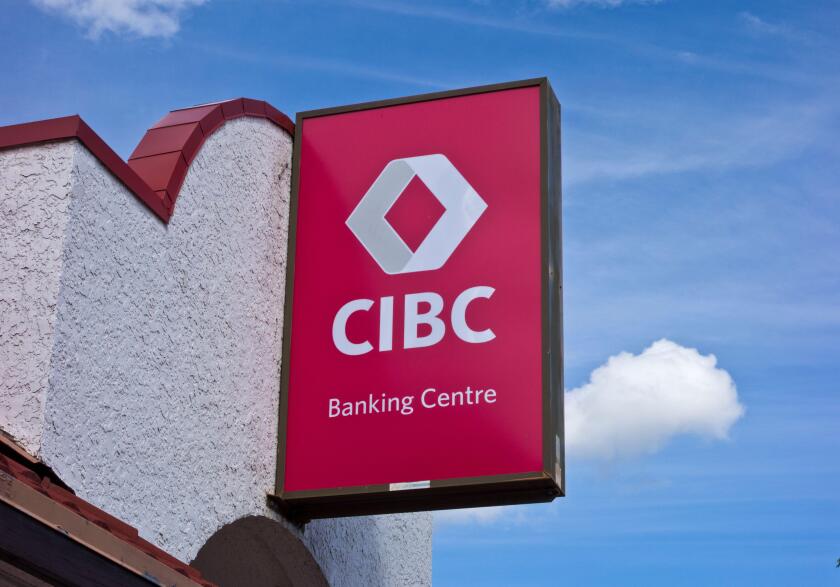 CIBC bank sign in Osoyoos BC.  Logo for the Canadian Imperial Bank of Commerce