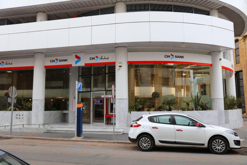 CASABLANCA, MOROCCO - FEBRUARY 22, 2022: CIH Bank branch in downtown Casablanca, Morocco. CIH is a Moroccan bank (short for full name:  Credit immobil