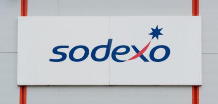 Signage for Sodexo offices in Salford Quays, Manchester, UK.