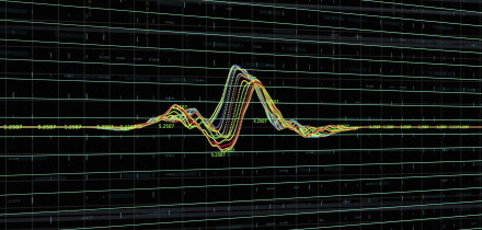 Image of data processing and diagram over black background
