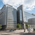 World Bank Headquarters Building, Washington, DC.  Bank's two stated goals are to end extreme poverty, and promote shared prosperity in a sustainable