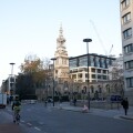 newgate street and christchurch greyfriars tower London England UK United kingdom