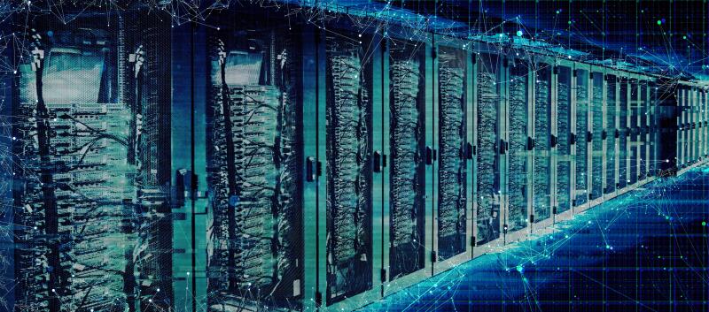 Data center with servers and artificial intelligence