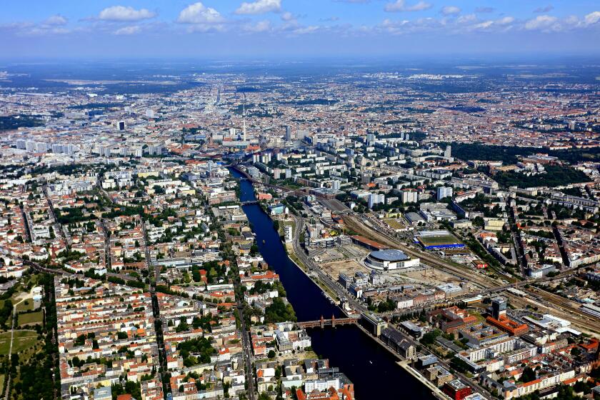 Oberbraum bridge over river Spree, view in direction of Berlin-Mitte, 20.06.2016, aerial view, Germany, Berlin